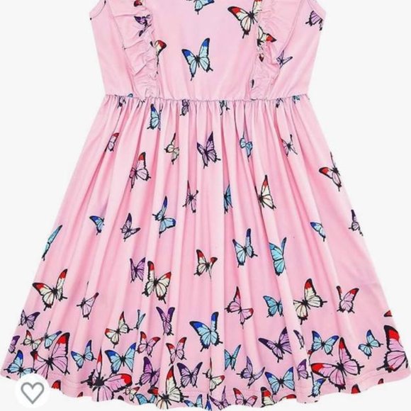 Toddler Girl Dress for Kids Summer Beach Dress Ruffle Sleeveless Tie Back Sz 5-6 - Picture 3 of 6